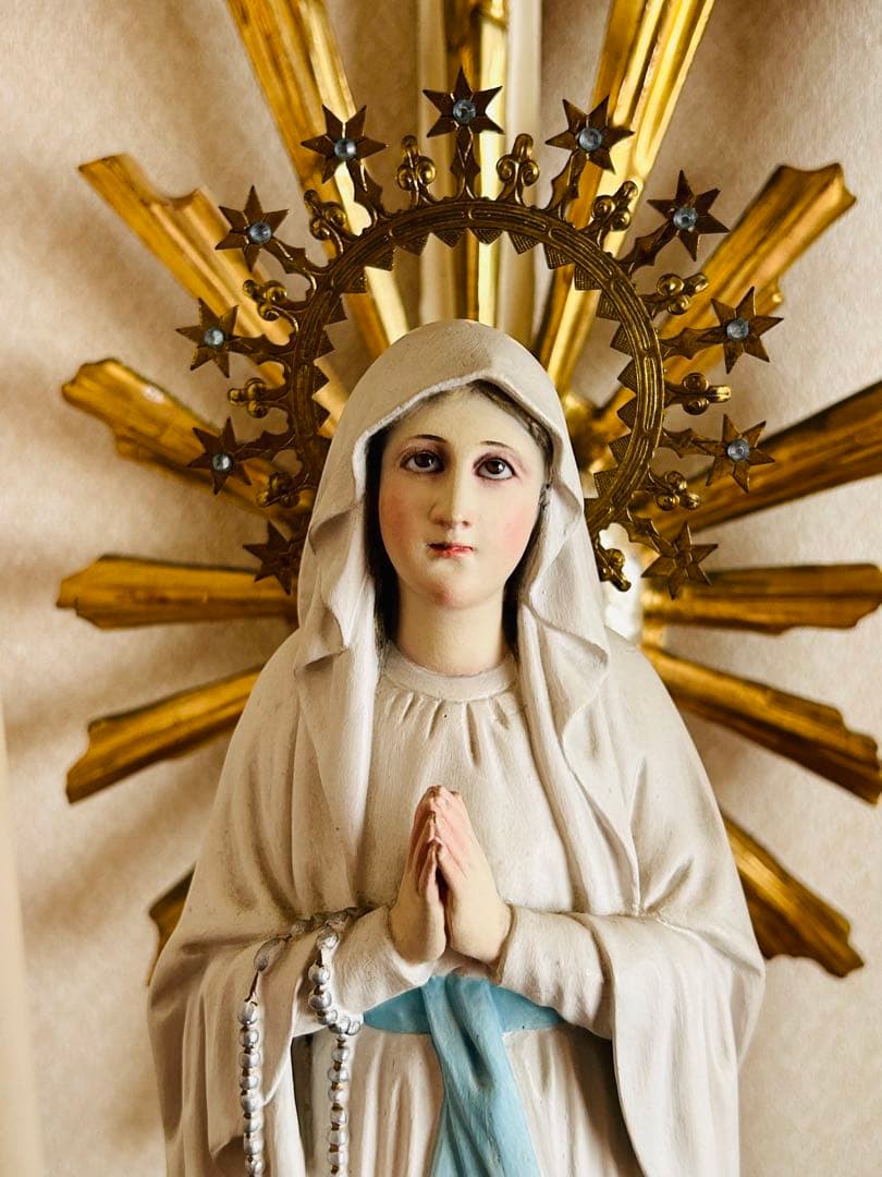 【超超希少極美45cm】✞ ルルドの聖母マリア像　宗教彫刻　アンティーク