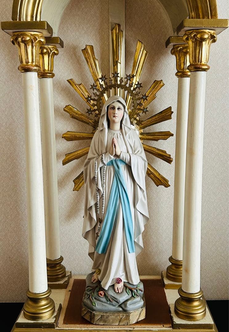 【超超希少極美45cm】✞ ルルドの聖母マリア像　宗教彫刻　アンティーク