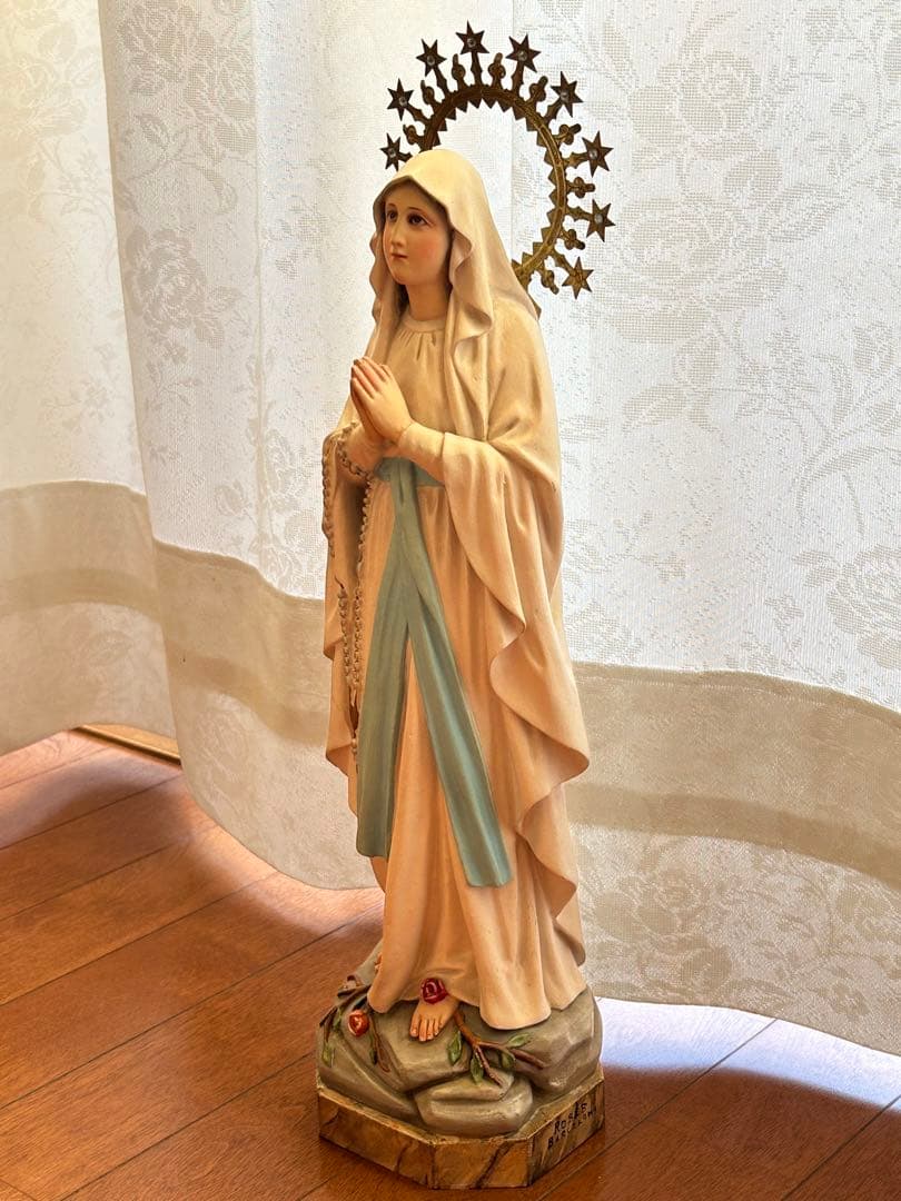 【超超希少極美45cm】✞ ルルドの聖母マリア像　宗教彫刻　アンティーク