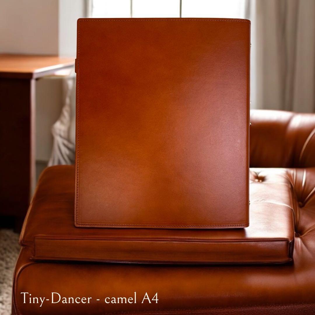 A4ルーズリーフ バインダー A4 30穴 本革 リングファイル　キャメル