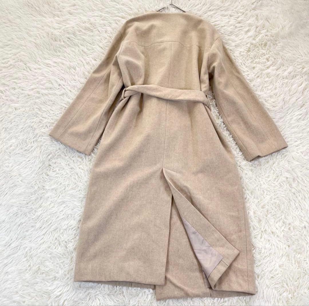 最終値下げ！スピックアンドスパン　ノーカラーロングコート ウール100%