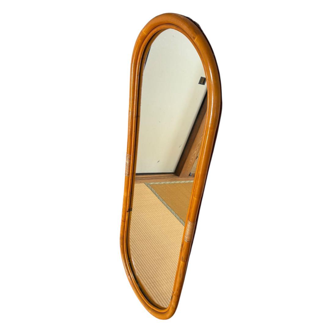 アンティーク　ラタン　壁掛けミラー　姿見　ヴィンテージ 124×46cm