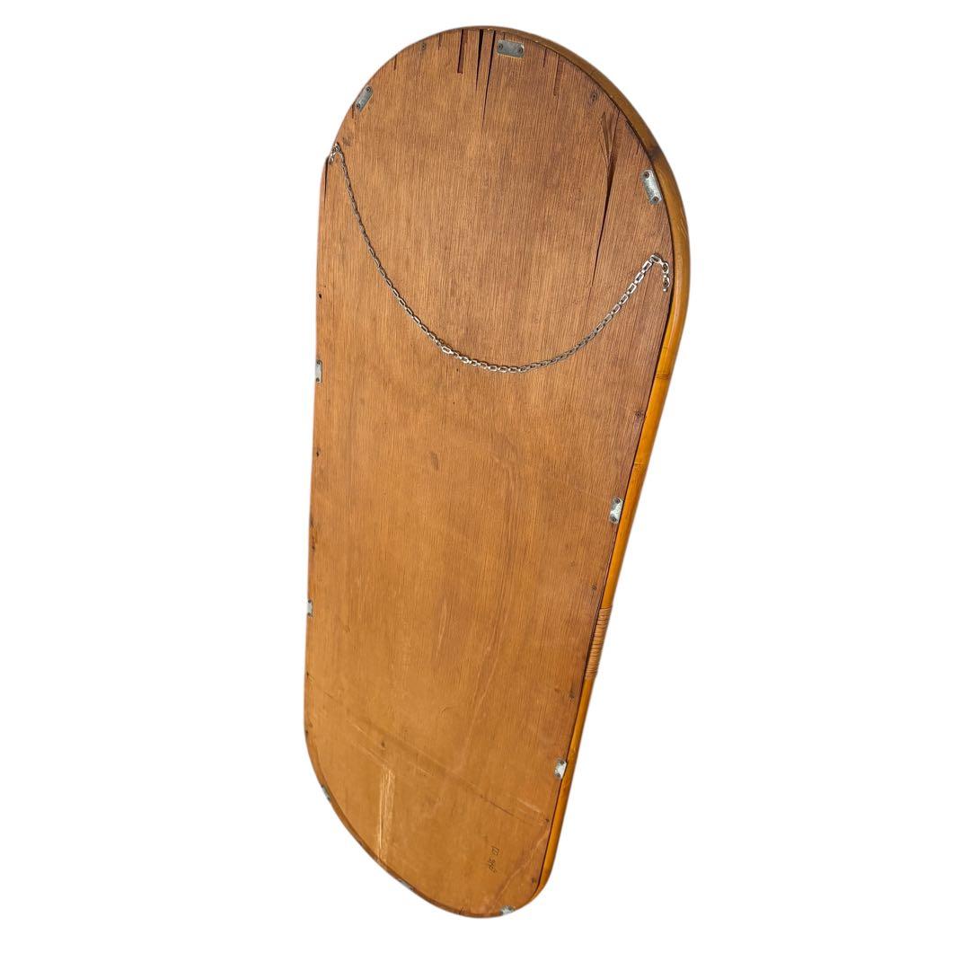 アンティーク　ラタン　壁掛けミラー　姿見　ヴィンテージ 124×46cm