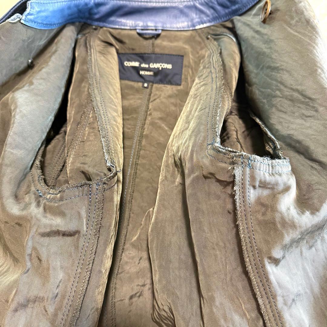 激レア コムデギャルソン カウレザー トレンチコート ブルー系 日本製