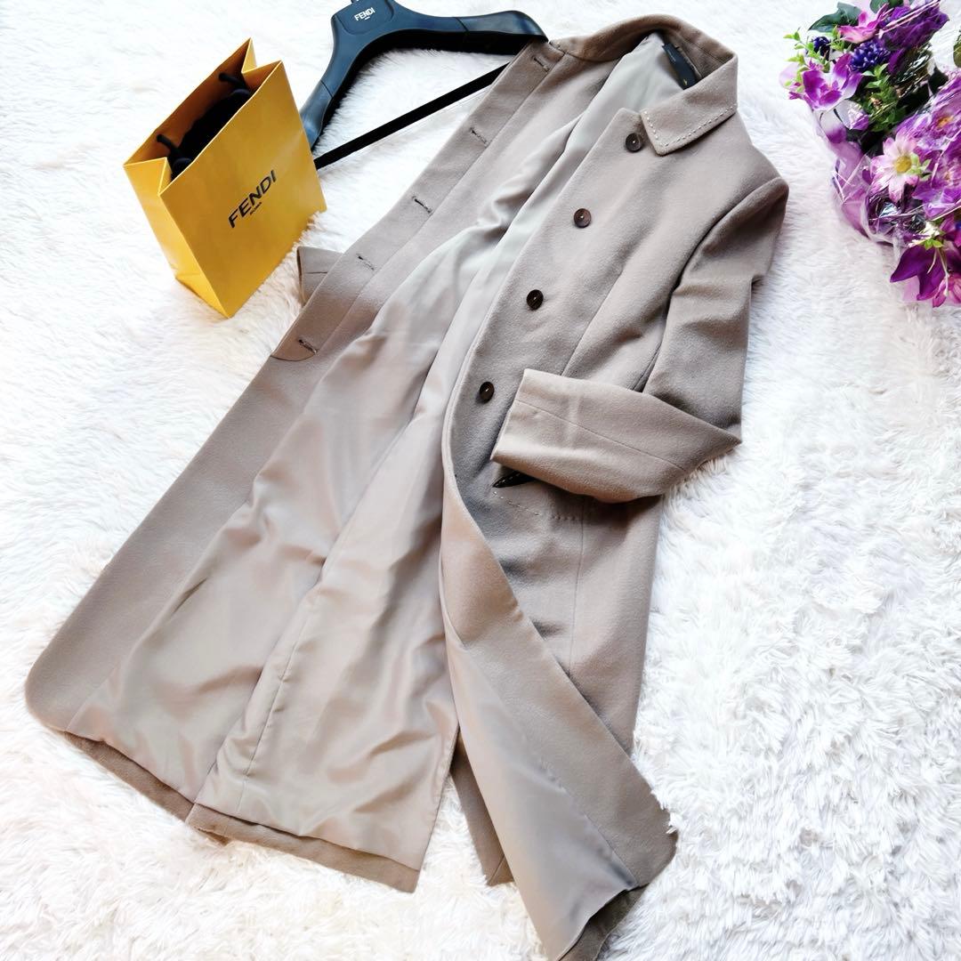 美品　FENDI フェンディ チェスター　本革　レザー　カシミヤブレンド コート