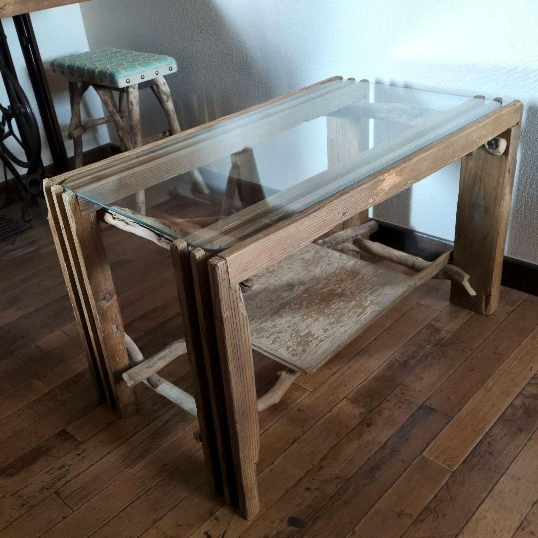 ガラス天板 流木センターテーブル　手作り