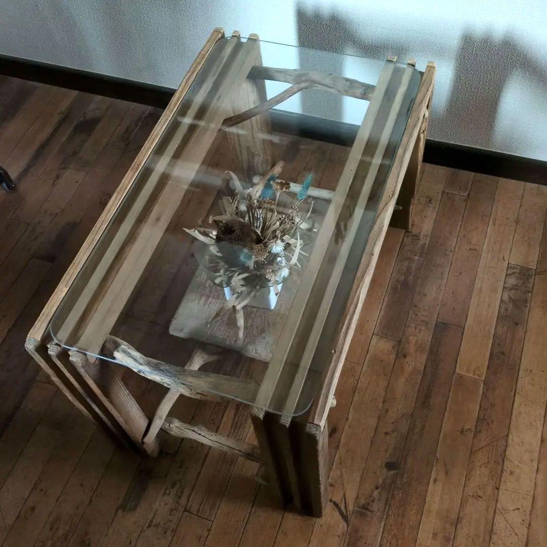 ガラス天板 流木センターテーブル　手作り