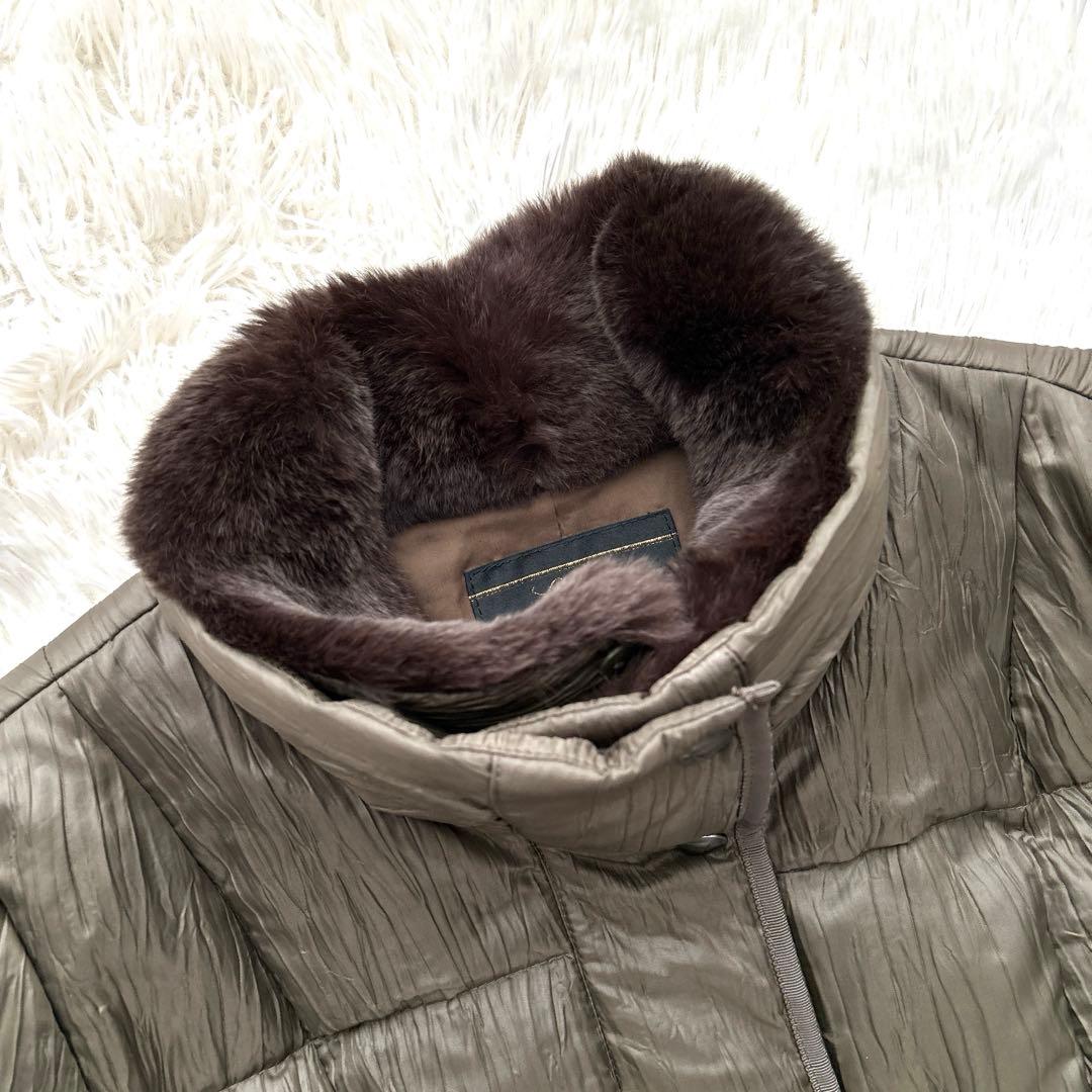 レリアン カーキ ロングダウンコート レッキスラビットファー付 Lサイズ