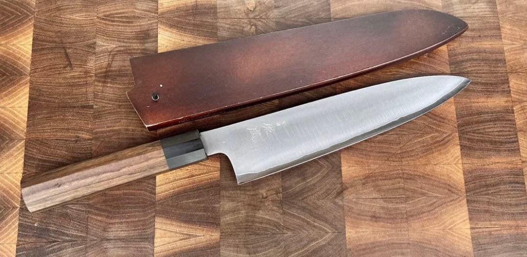 佑成 SG2 粉末ハイス鋼 牛刀　240mm 包丁　 紫檀柄　鞘付　霞仕上げ