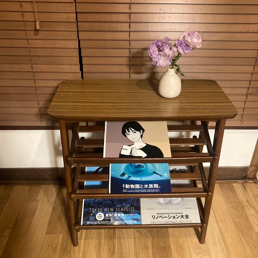 ビンテージ　マガジンラック　スリッパラック　昭和レトロ　木製　3段