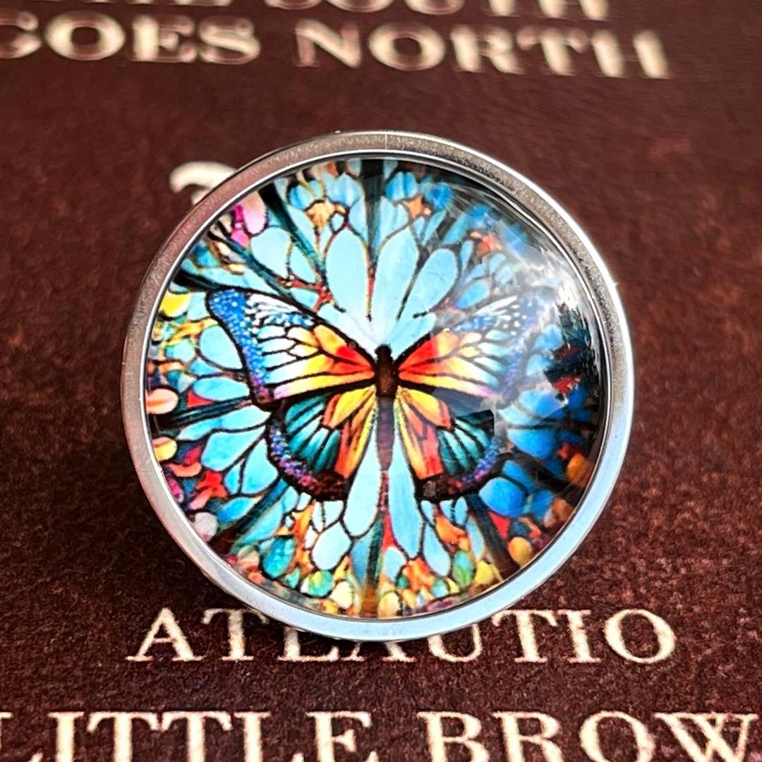 ラスト　クラシカルな蝶のスカーフリング　ステンドグラス風　ラウンド