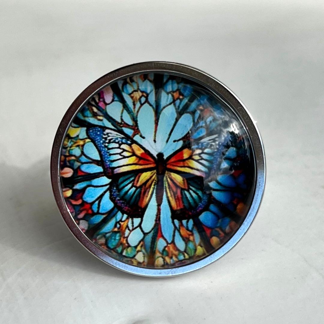 ラスト　クラシカルな蝶のスカーフリング　ステンドグラス風　ラウンド