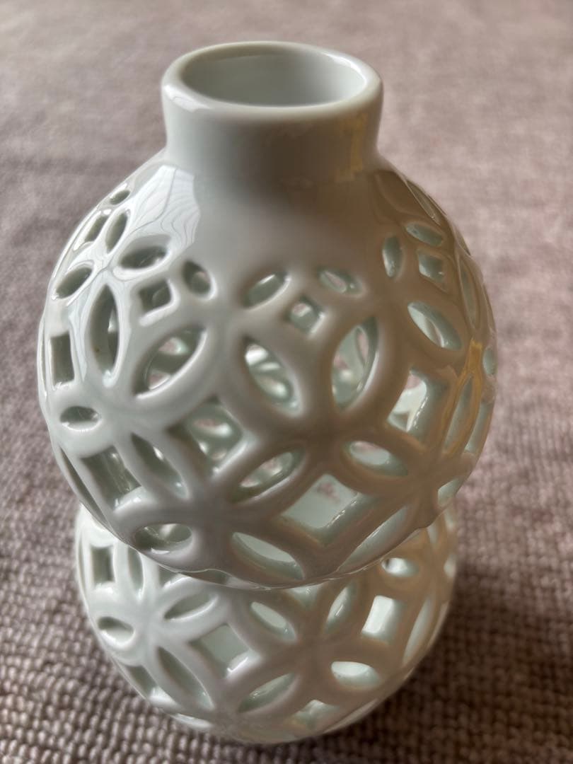 茶道具　平戸窯　三川内焼　平戸悦山造　白磁　七宝透　瓢杓立　共箱付き