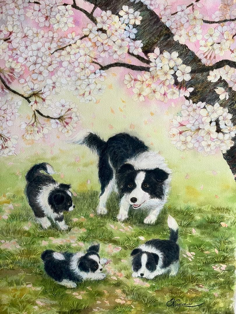 桜の下で　水彩画