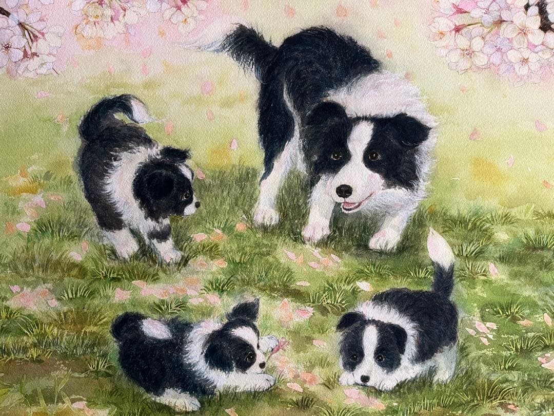 桜の下で　水彩画