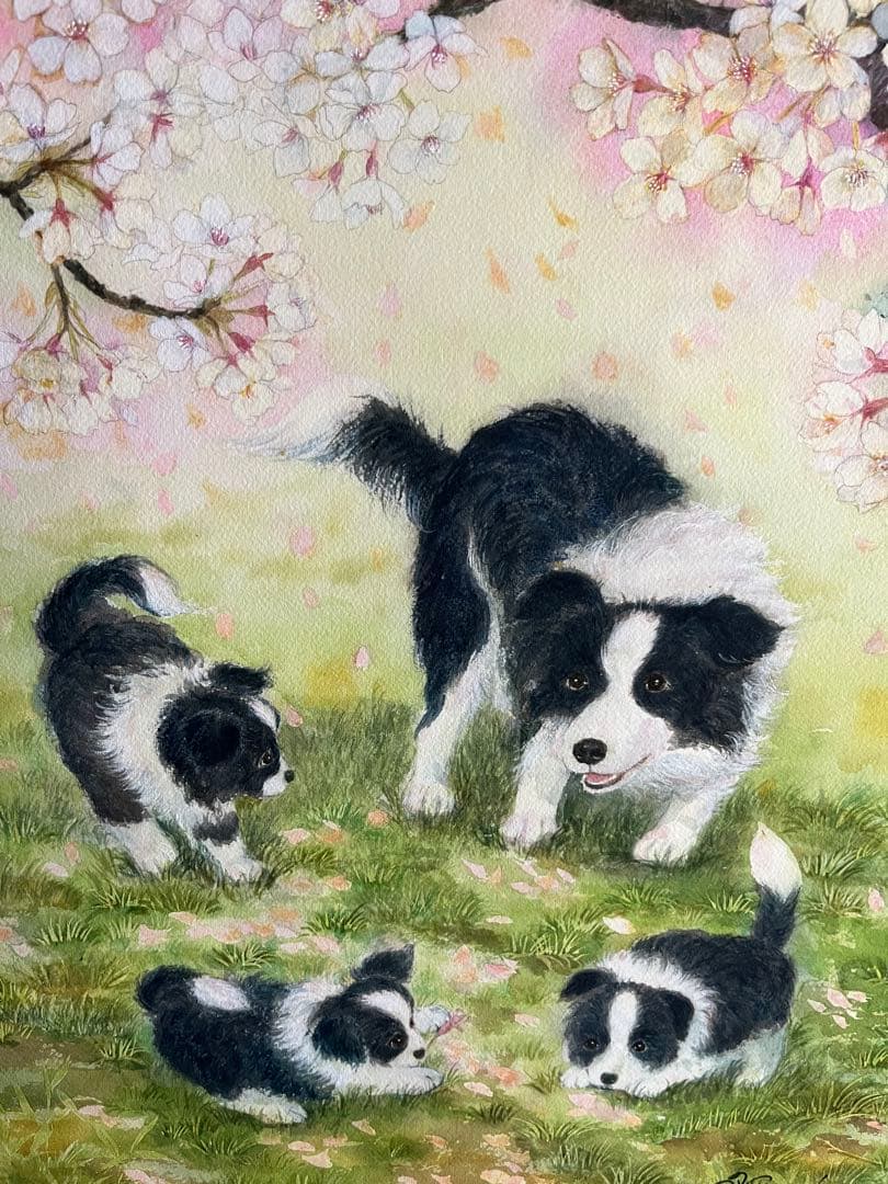 桜の下で　水彩画