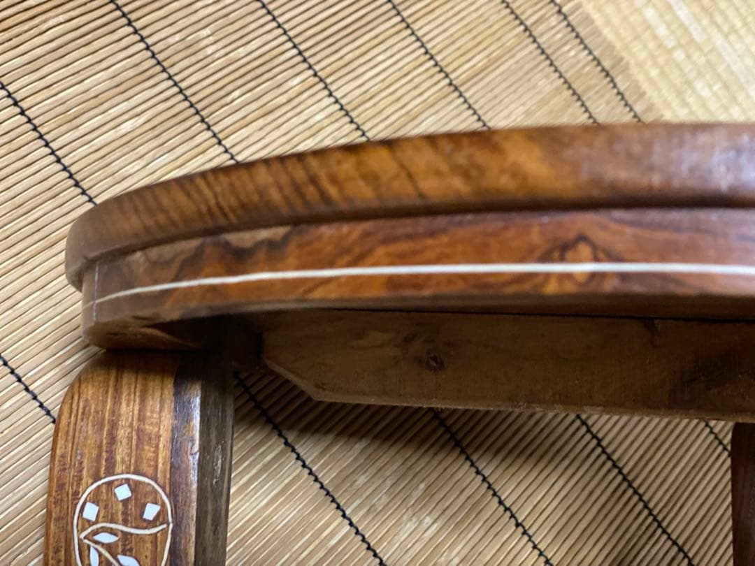 鳥モチーフ 象嵌(ぞうがん)細工 アジアンサイドテーブル 3本脚