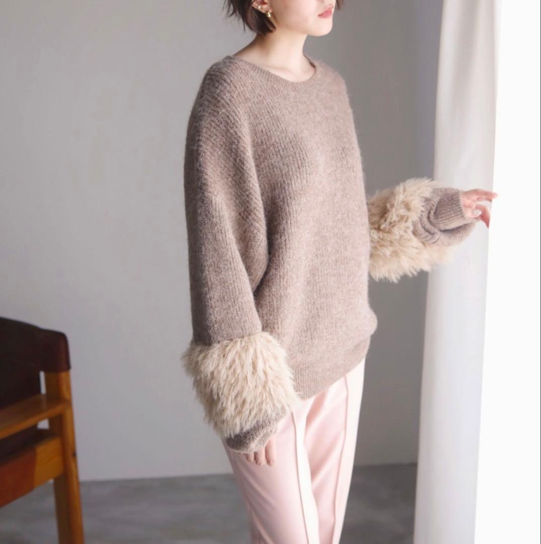 Lallia Muラリアムーファースリーブニットセーター 黒