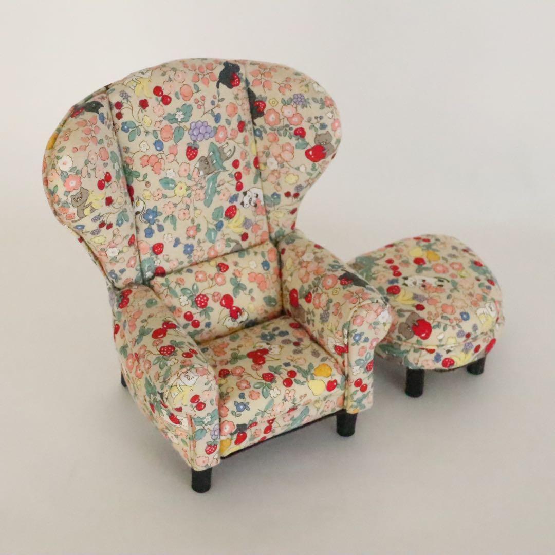 【ドールハウス】　☆honeyard☆　1/6ソファ＆オットマン(花柄)