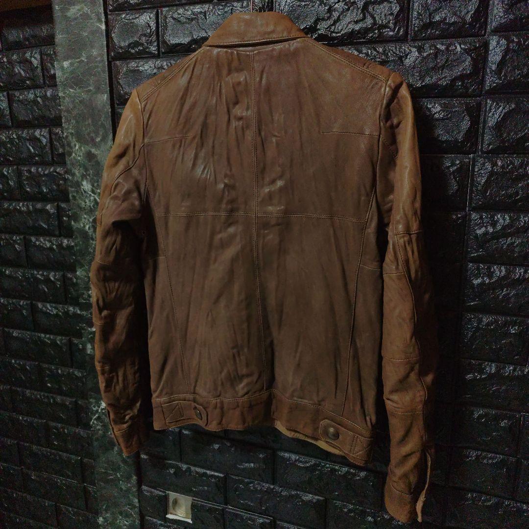 未使用に近いＳＣＨＯＲＬ アンティーク加工シングルライダース ブラウン Sz42