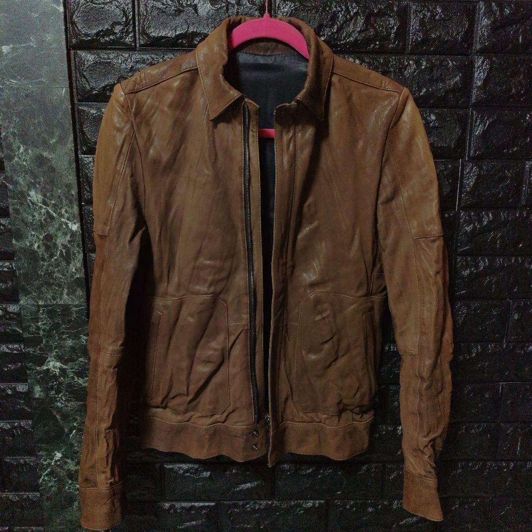 未使用に近いＳＣＨＯＲＬ アンティーク加工シングルライダース ブラウン Sz42