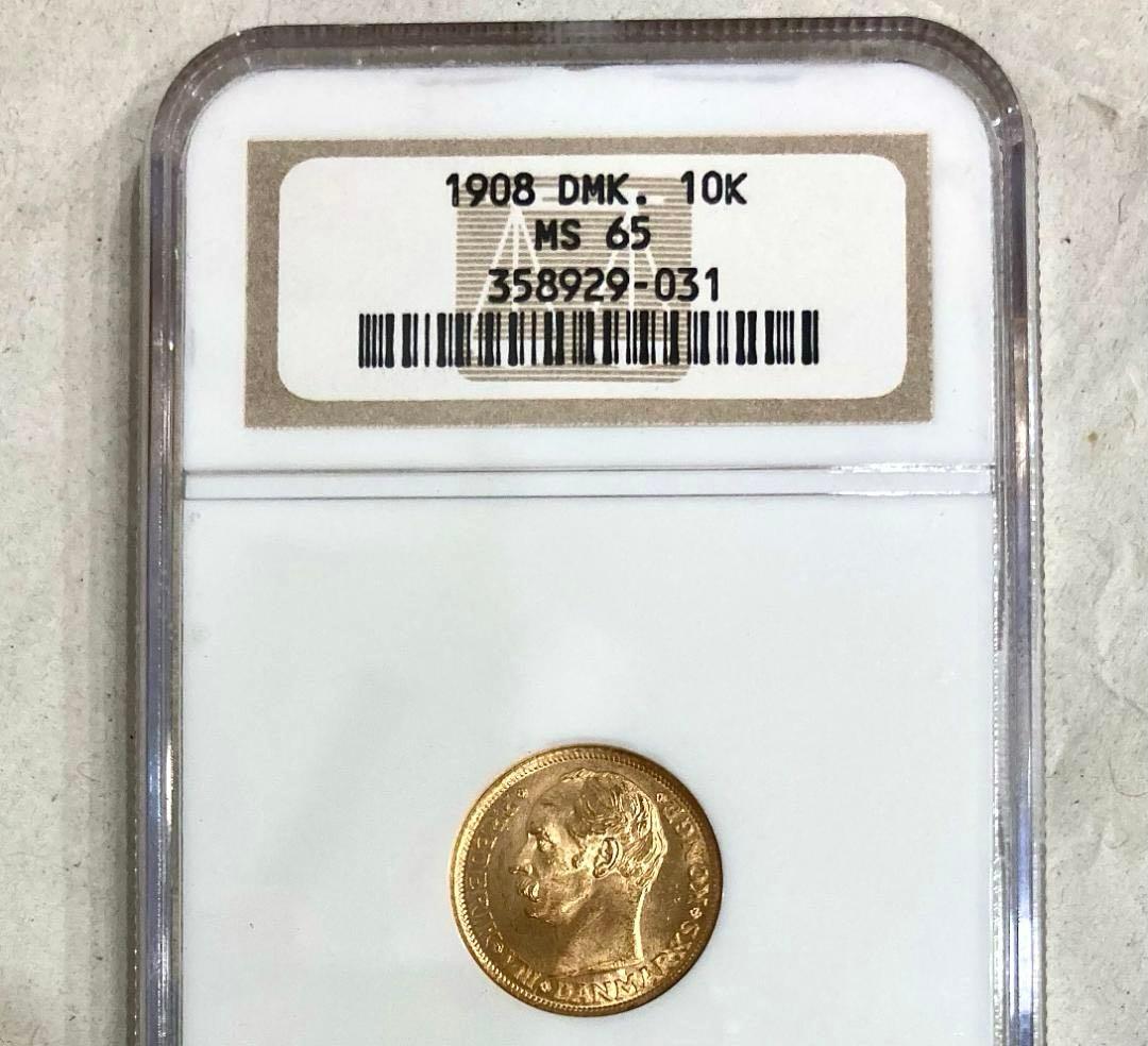 ★★★梨くん★★★　1908年デンマーク10クローネ金貨★NGC MS65