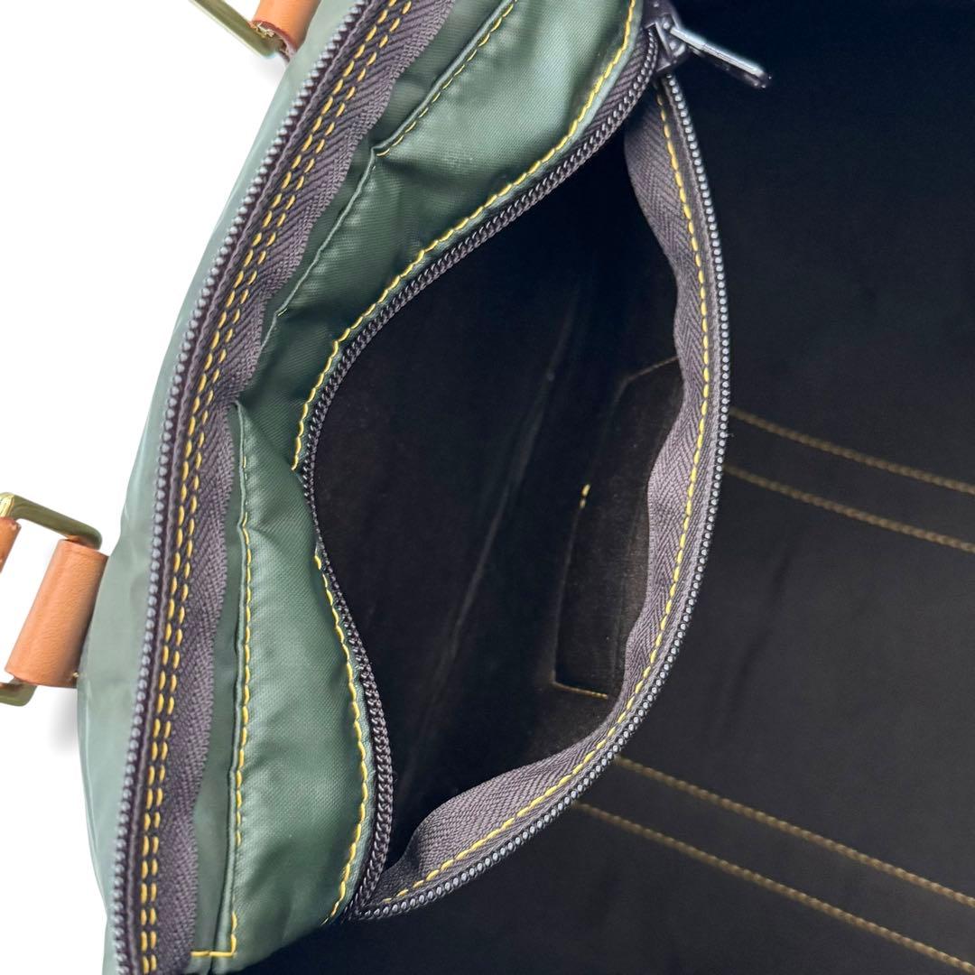 ハンティングワールド ボストンバッグ バチュークロスナイロン × レザー カーキ