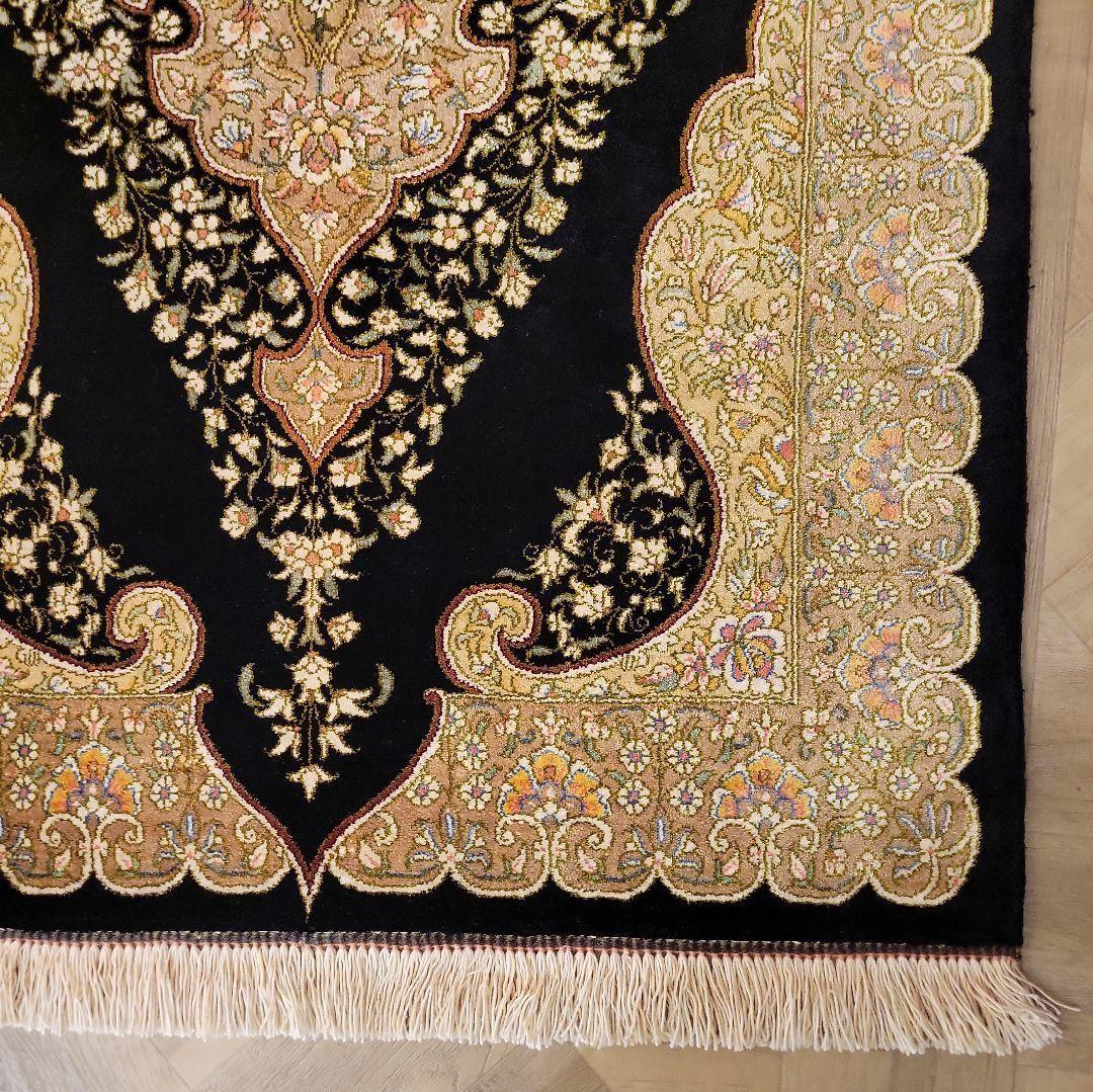 94x60cmペルシャマット(624)絹100%・クム産・絨毯・ギャッベ・ラグ