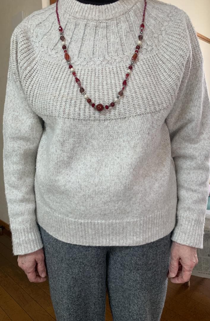 赤系ビーズとパールのアクセサリーセット