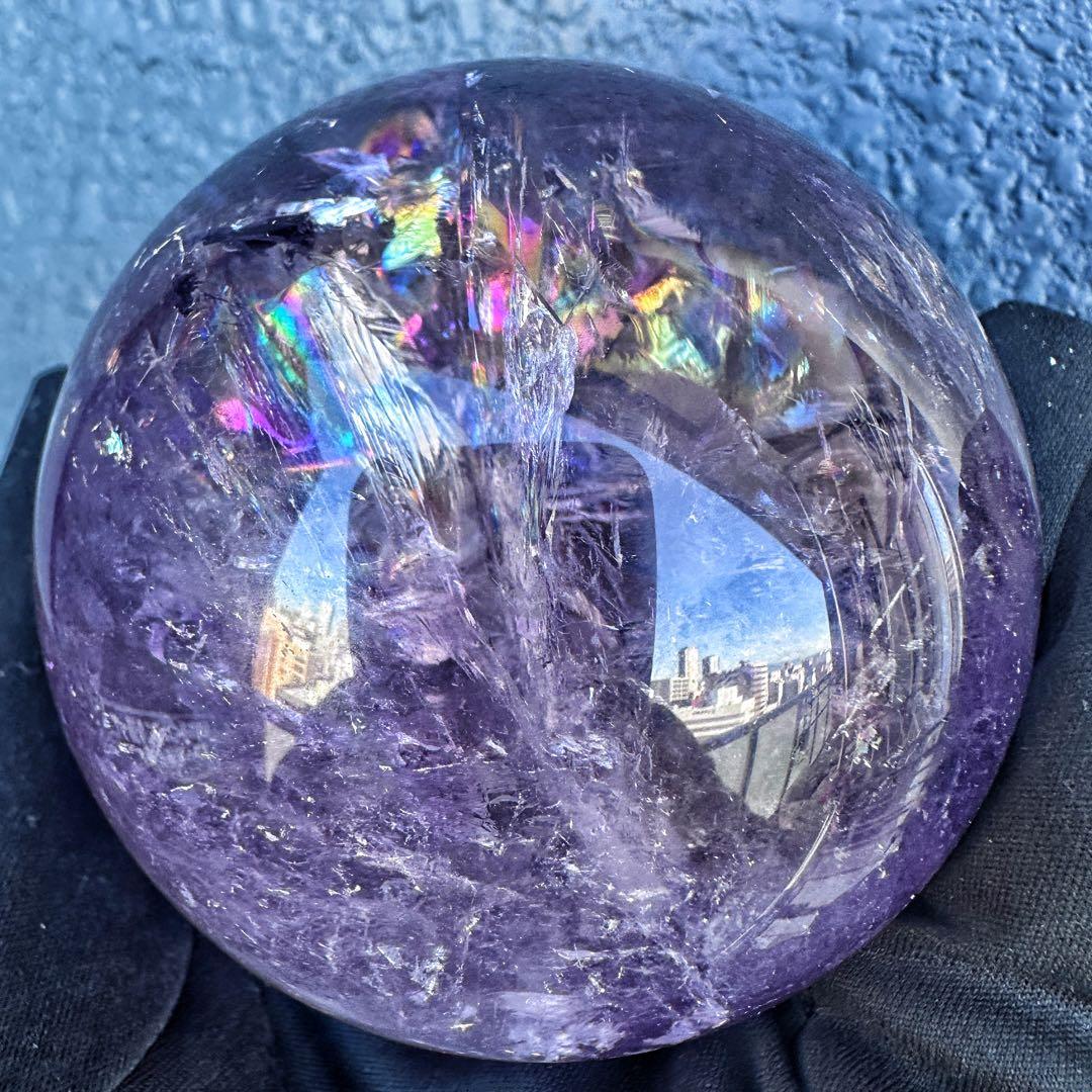 しずく♡超美品♡レインボー☆アイリスアメジストスフィア丸玉 A1330