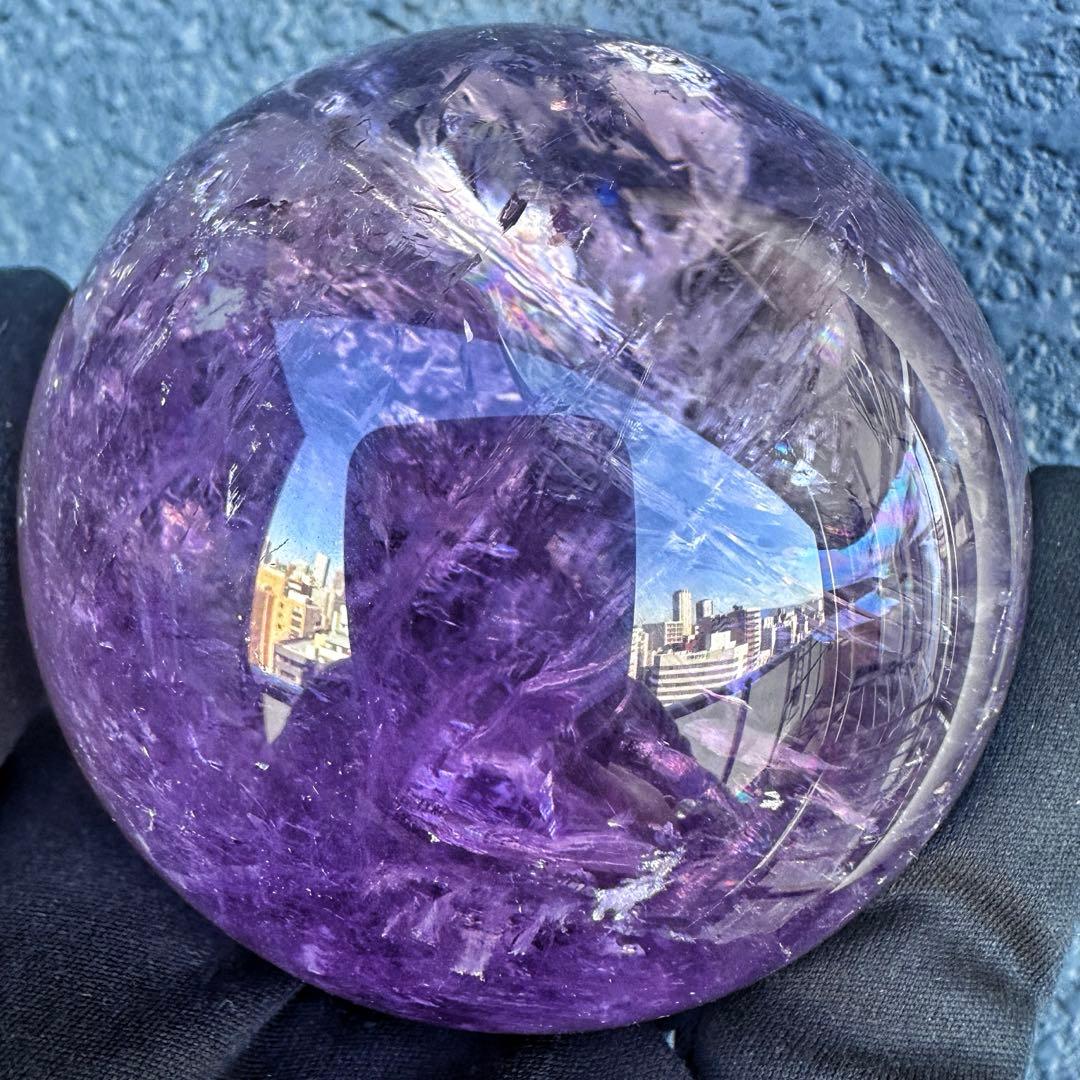 しずく♡超美品♡レインボー☆アイリスアメジストスフィア丸玉 A1330