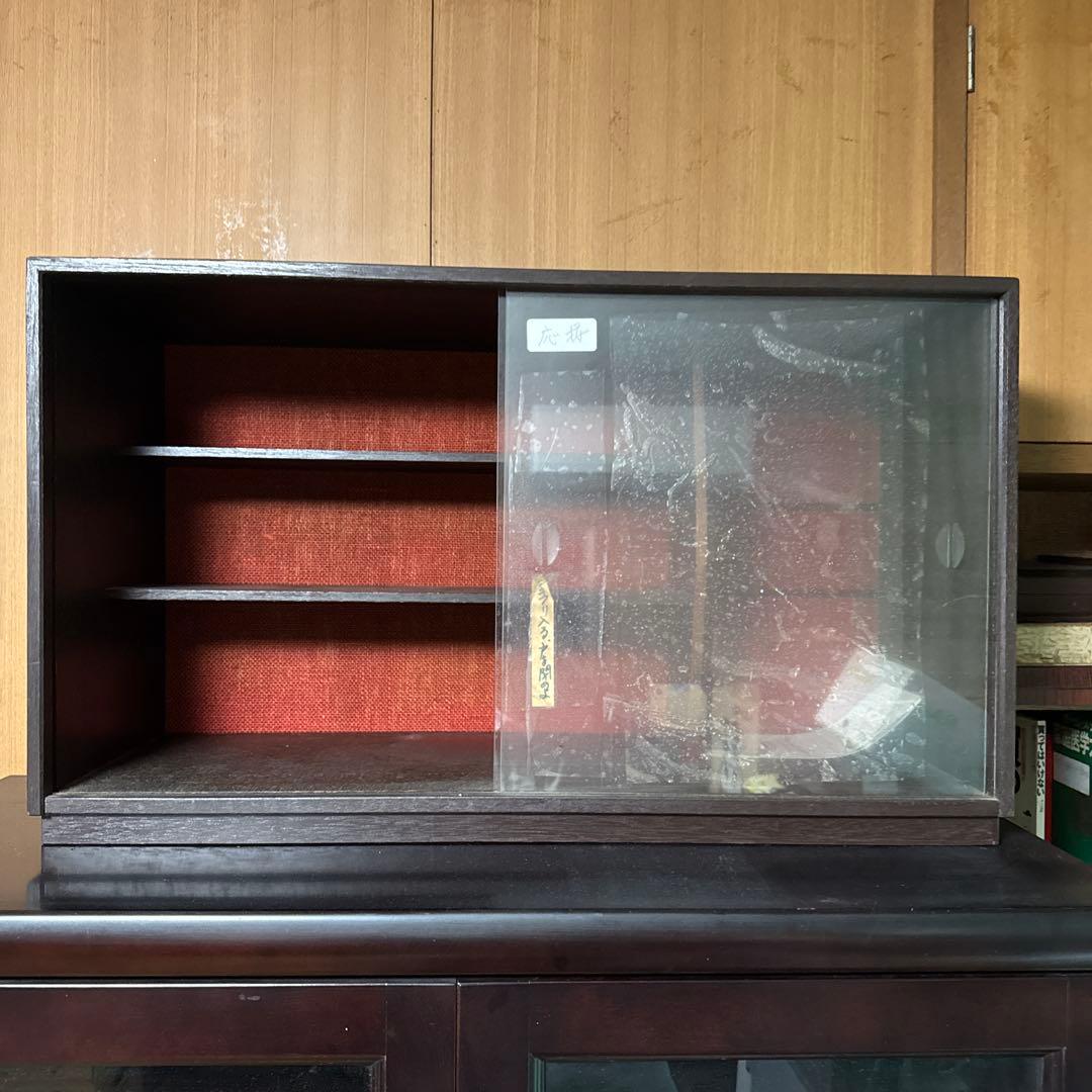 アンティーク　飾り棚　本棚　飛散防止フィルムガラス扉付