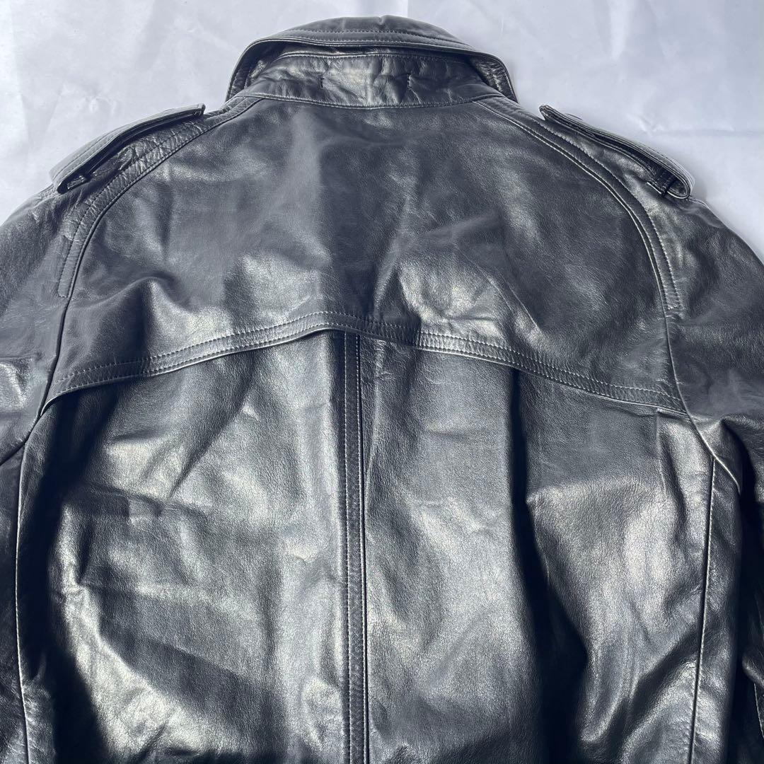 日本製 牛革 リアルレザー ヴィンテージ トレンチコート ブラック LL