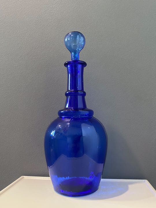 アンティーク ビンテージ 花瓶 フラワーベース ブルー 大瓶 ボトル 美品