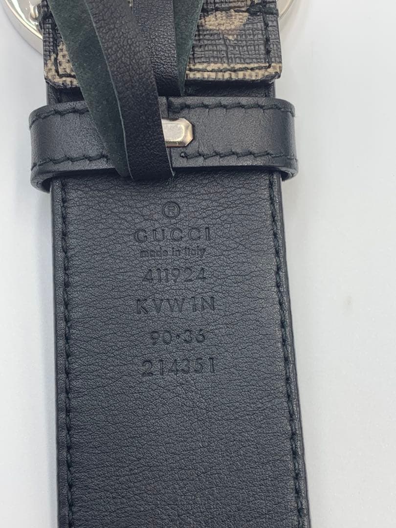 美品 グッチ　インターロッキング　ベルト　スプリームGG　PVC×レザーブラック