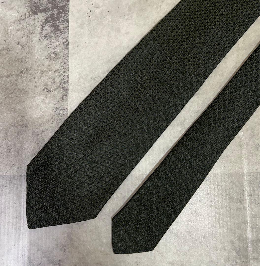 HERMES ネクタイ ハイブランド ソリッド カーキ