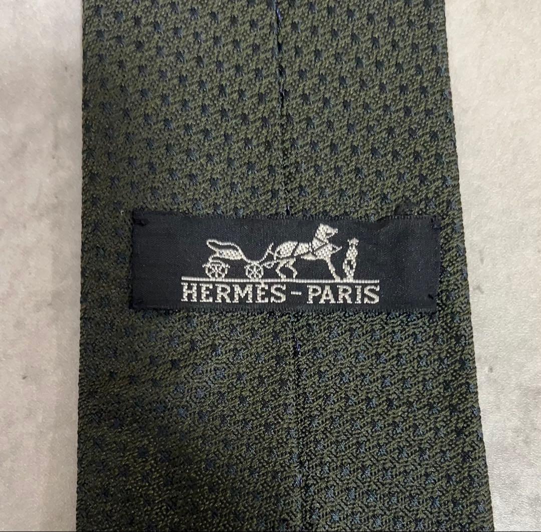 HERMES ネクタイ ハイブランド ソリッド カーキ