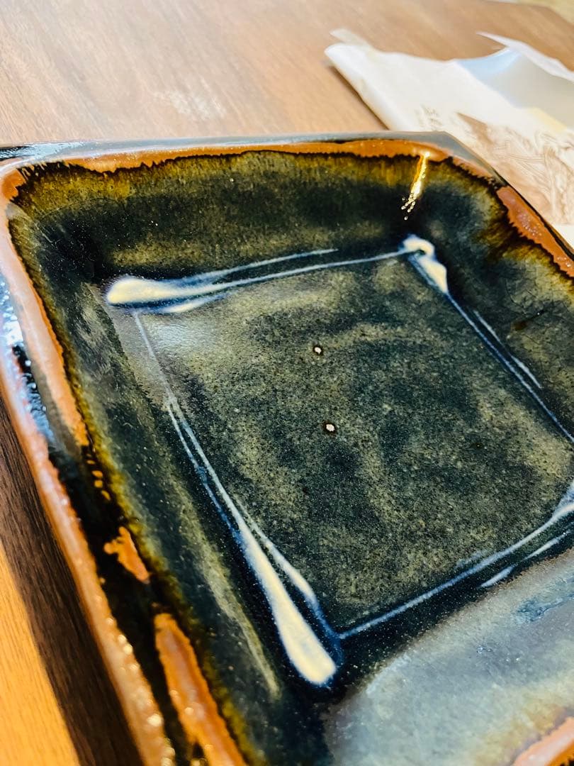 温泉津焼森山窯 森山雅夫さんの瑠璃釉皿　石見焼　島根民藝　角皿各鉢