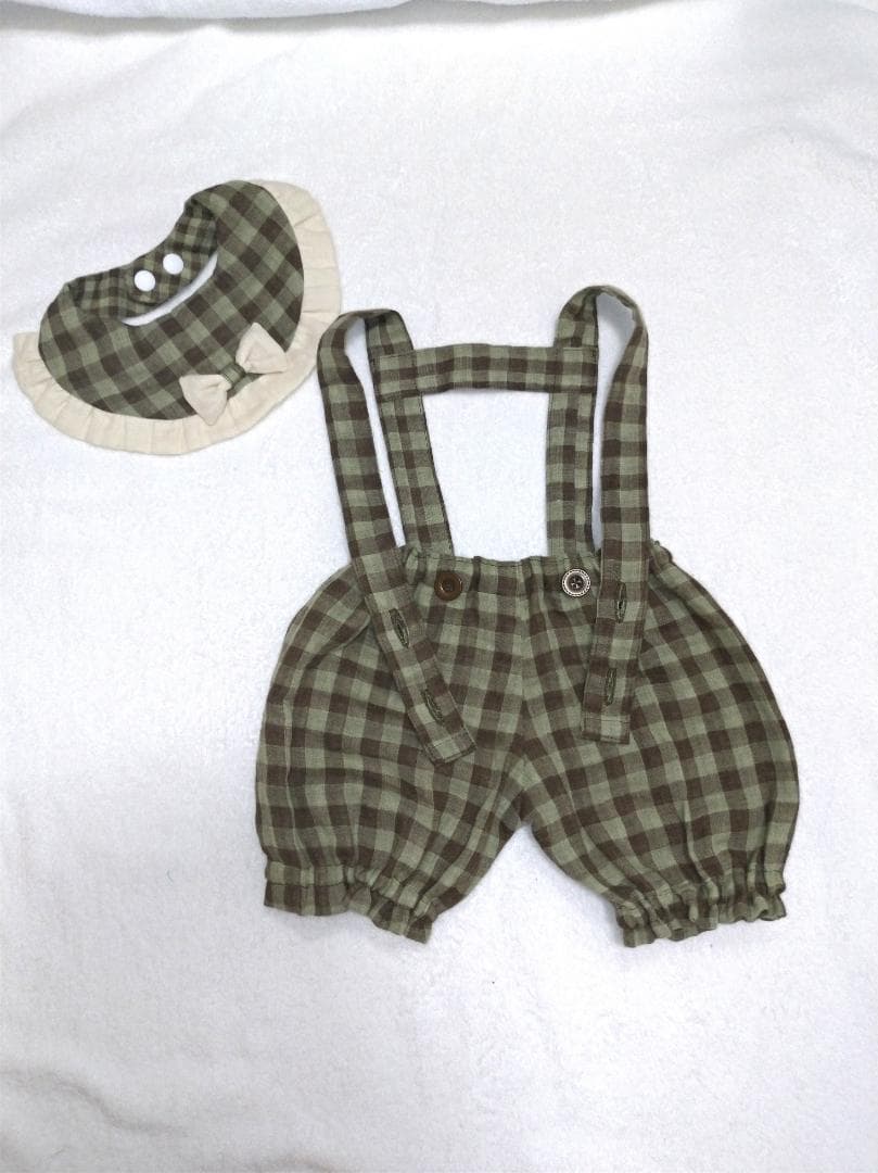 送料無料  2点セット  吊りベルトのカボチャパンツ&チェック柄スタイ