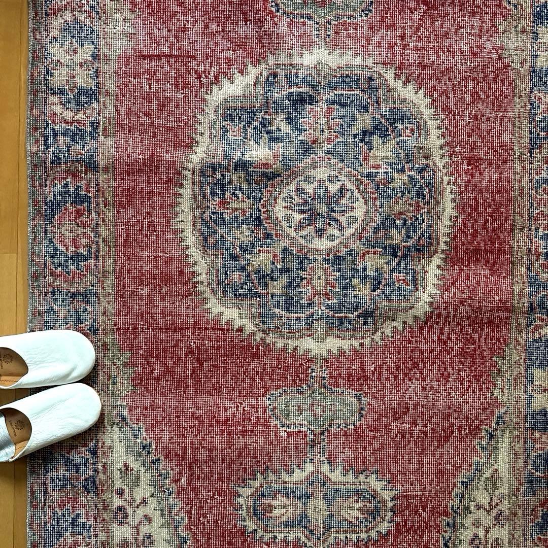 101.5×221赤と青　王道メダリオン　トルコヴィンテージラグ