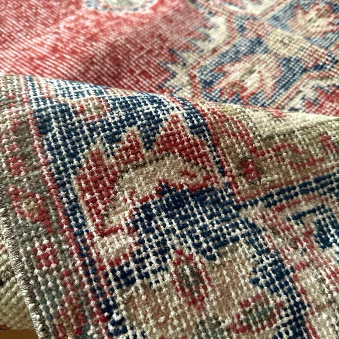 101.5×221赤と青　王道メダリオン　トルコヴィンテージラグ