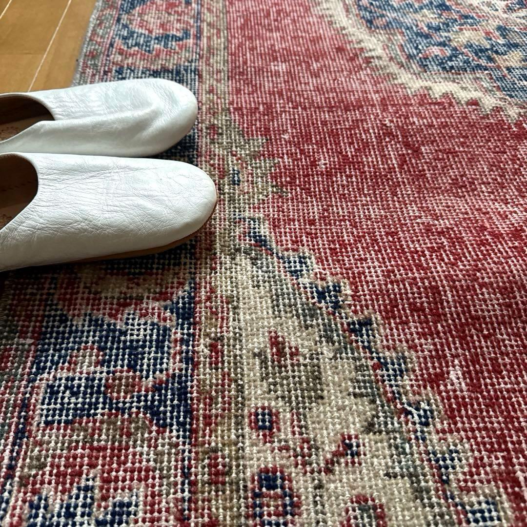 101.5×221赤と青　王道メダリオン　トルコヴィンテージラグ