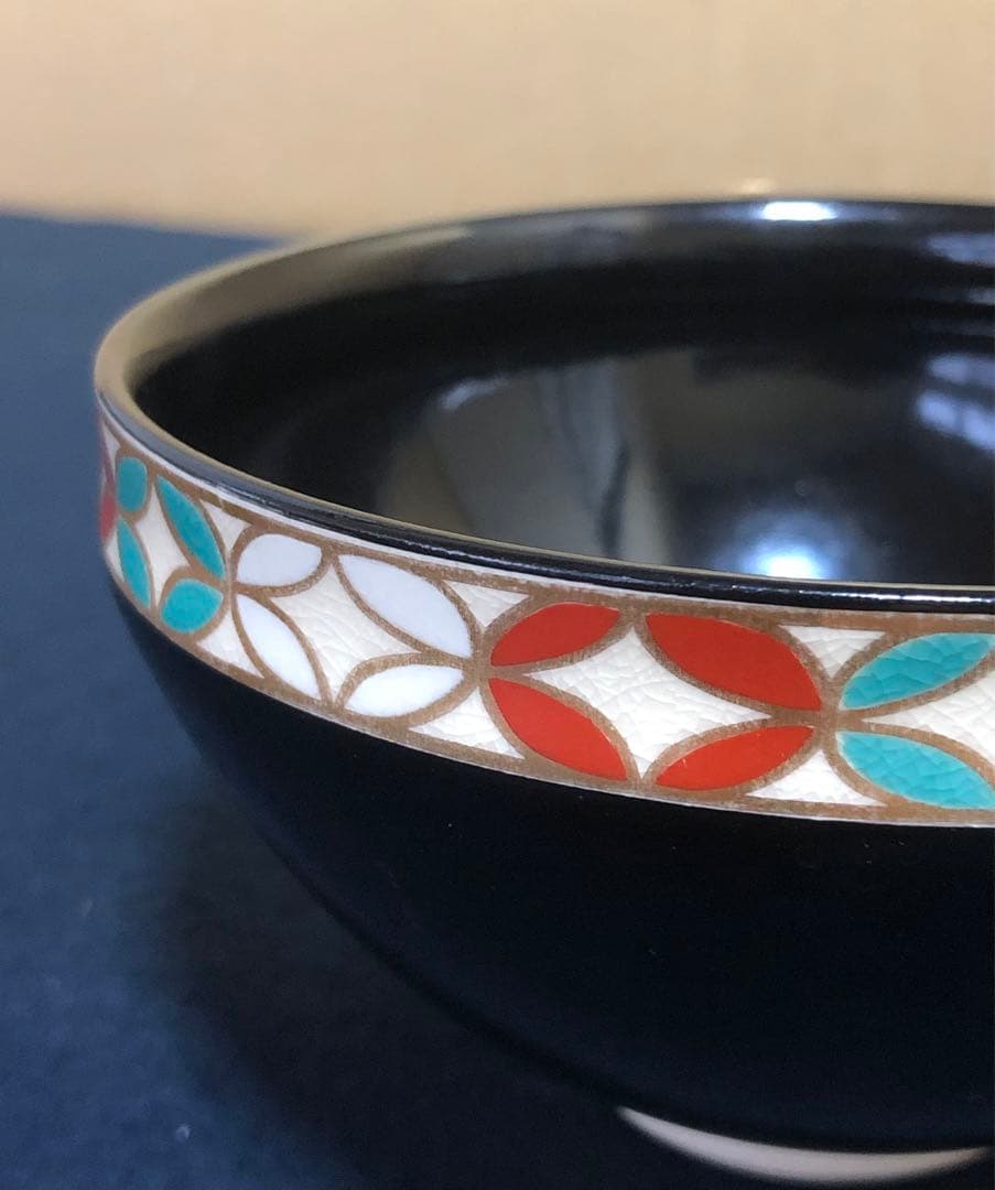 《R》茶道具 黒仁清七宝 数茶碗10客揃 昌山造 共箱 260209け1