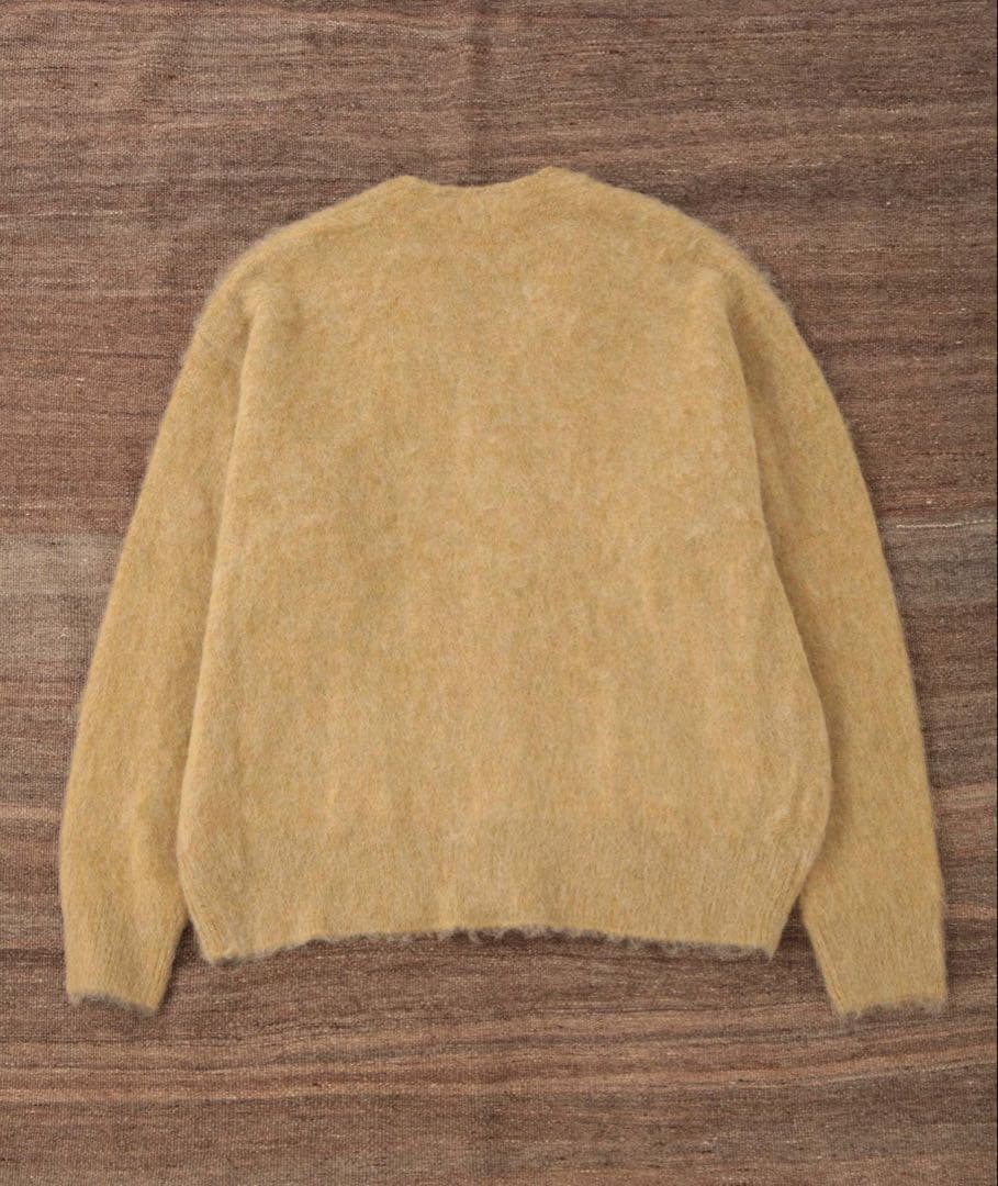 イエロー Vネックカーディガン モヘア混合