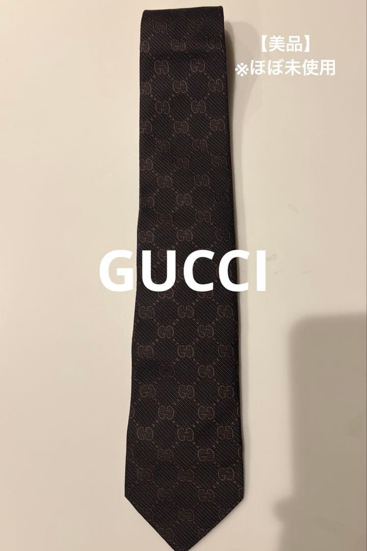 【美品】GUCCI グッチ ネクタイ GG柄 ブラウン シルク100%イタリア製