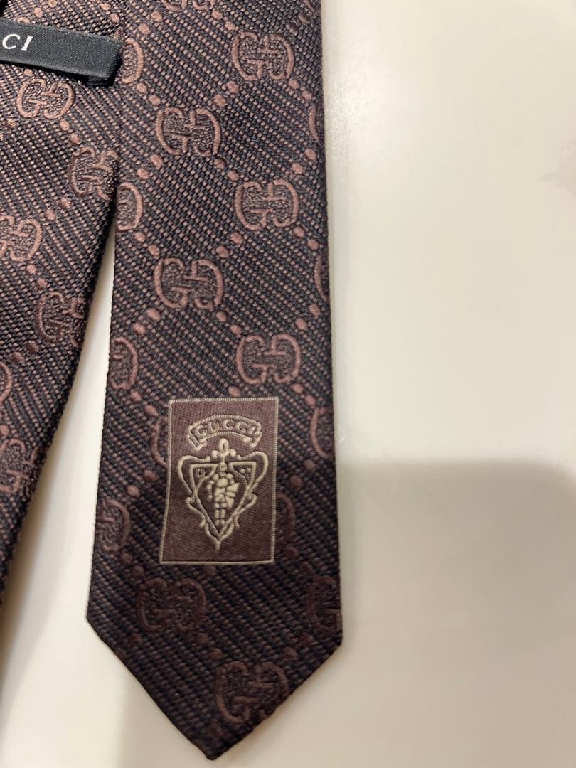 【美品】GUCCI グッチ ネクタイ GG柄 ブラウン シルク100%イタリア製