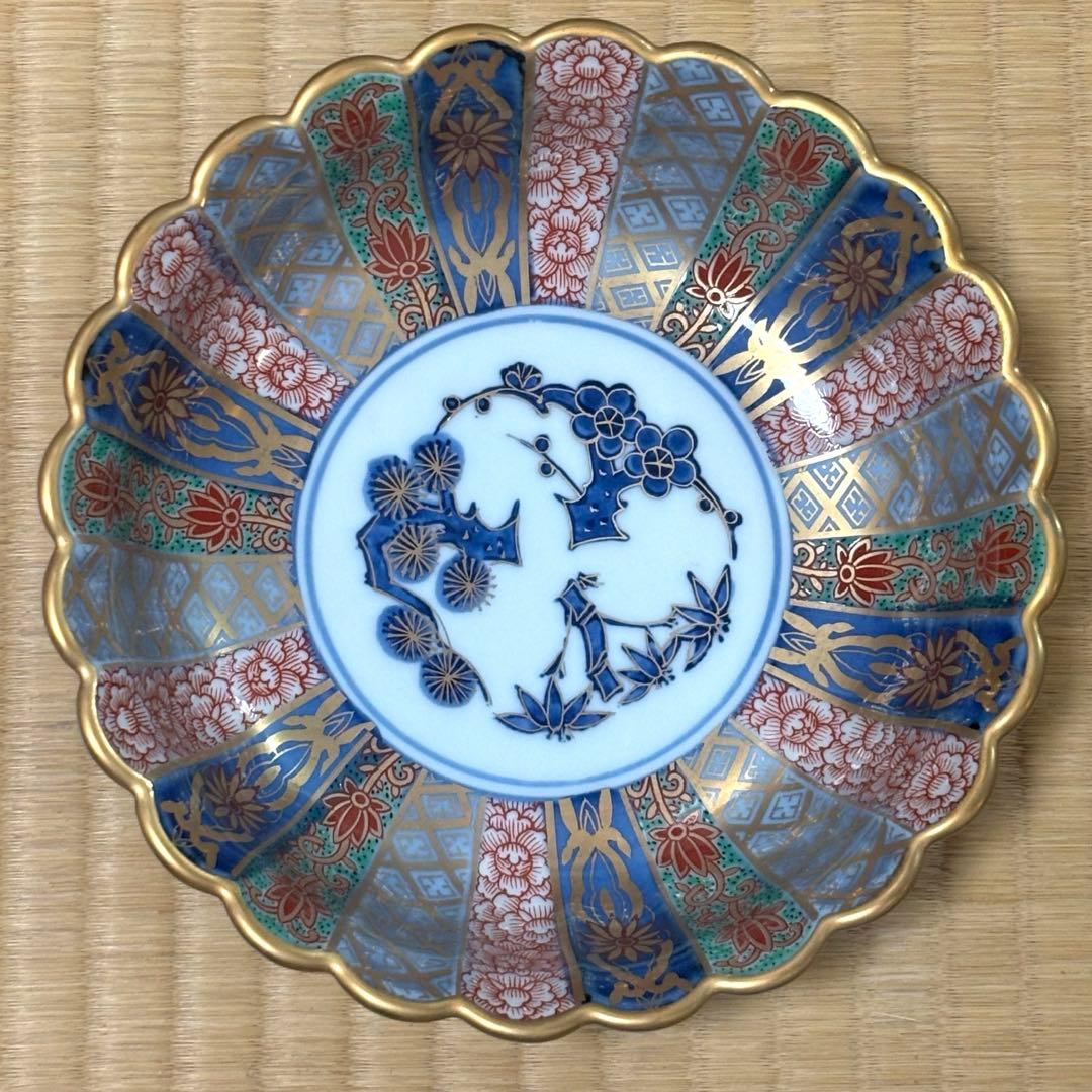 【新品・未使用】林九郎 錦 菊割内外 金彩 松竹梅 中鉢 5枚セット