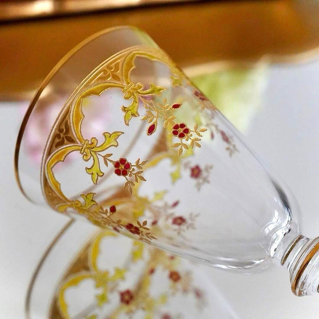 極希少オールドバカラ ボーヴェ ワイングラス★美品BACCARAT金彩エナメル彩