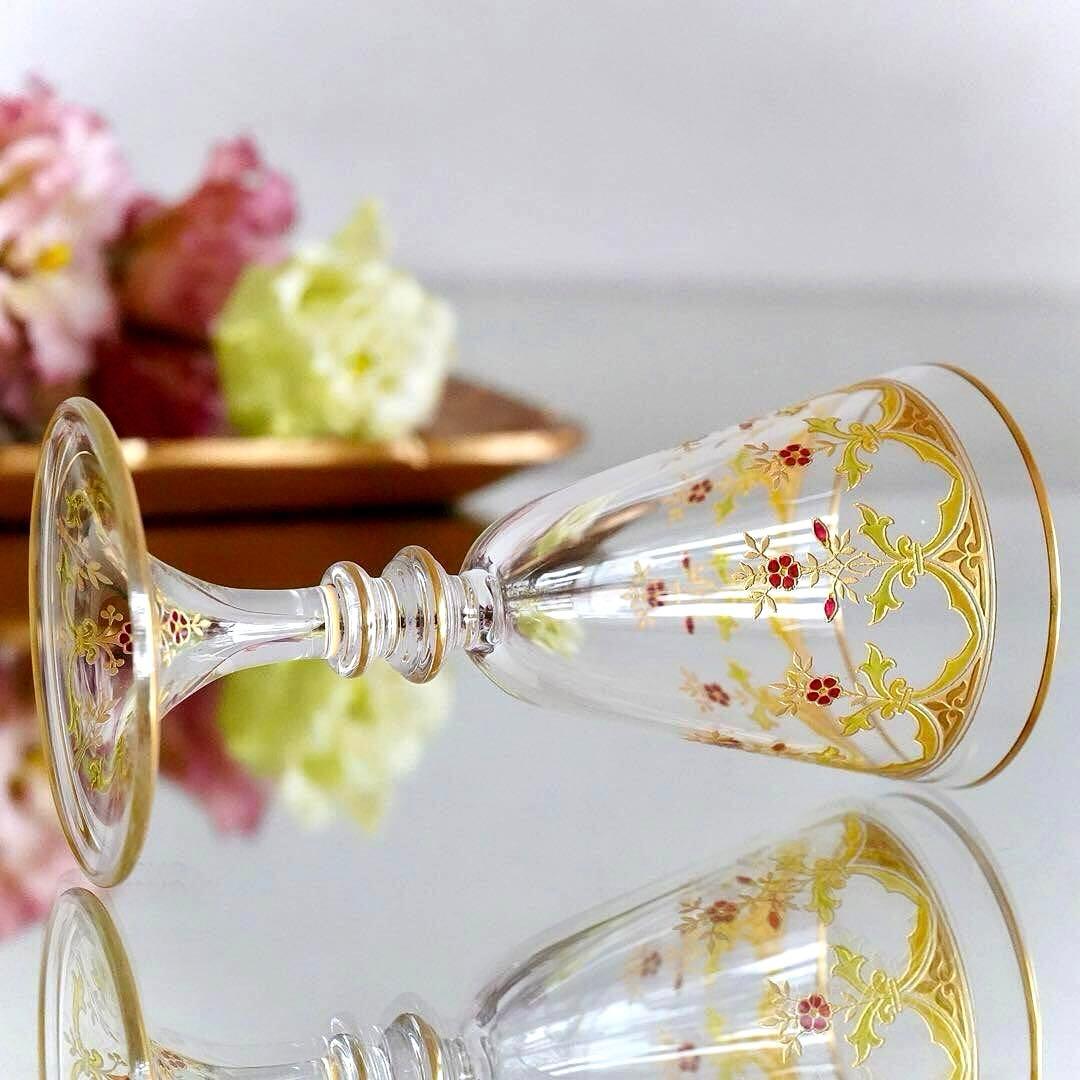 極希少オールドバカラ ボーヴェ ワイングラス★美品BACCARAT金彩エナメル彩