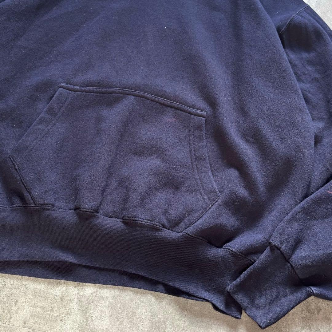 90s ヴィンテージ古着 肉厚コットンスウェットパーカー 無地フェード ネイビー